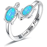 EJALEN 925-Sterling-Silver Opal/Turquoise Sea Turtle/Dolphin/Sea Life Ring - Inspirational I Love You Forever Adjustable Open Nature Ocean Mother Daughter Ring Cute Animal Jewelry Gifts for Women