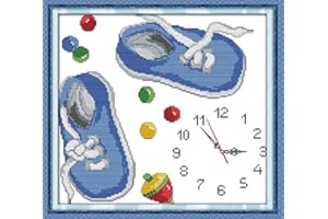 Maydear Cross Stitch Kits Stamped Full Range of Embroidery Starter Kits for Beginners DIY 11CT 3 Strands - Sneakers Clock face 16.5×15.4（inch）