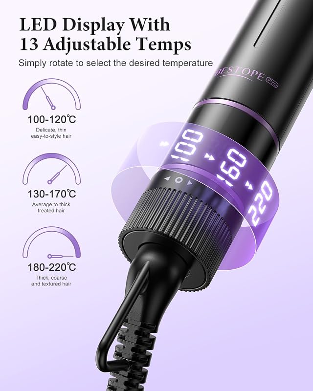 Curling Iron 5 en 1 BESTOPE PRO - Con Plancha de Pelo, Cepillo TéRmico, Rizador Pelo Ondas (9 Mm-25 Mm), Temperatura Ajustable - Para Viajes Y Regalos Hair Curler Kit — foto 3 de 8