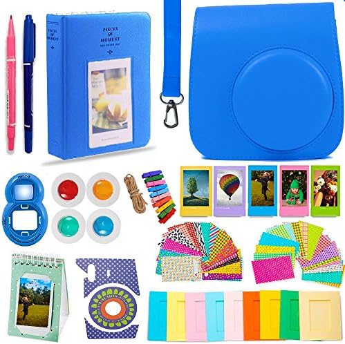 DNO Fujifilm Instax Mini 9/8 Camera Accessories (11 Piece Kit) - Includes Protective Case/Hanging Frames/Filters/Selfie Len/Photo Album/Stickers and More - Portable & Perfect Gift (Cobalt Blue)