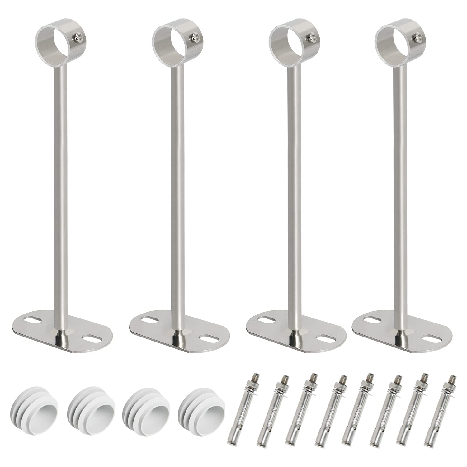 Aopin 4Pcs Ceiling Mount Bracket Pipe Hole Diameter 25 mm (1"), Length 300mm, Clothes Rail mounting Bracket, Suitable for Ceiling or wall mounting Curtain Rod Flange Socket, handrail mounting Bracket