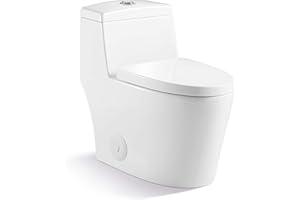 KH KINGSMAN HARDWARE Kingsman Contemporary Durable Comfort Modern Design Toilet Bowl & Tank, One Piece Dual Flush 1.2/1.6 GPF With Soft Closing Toilet Seat, Elongated Toilet MJ80 - Pure White