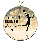 MEDROC Girl Basketball Christmas Ornament -Round Ceramic 3", Holiday Tree Decoration Keepsake, Basketball Gifts for Team Girls