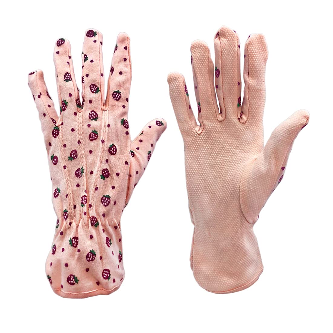 JYC CREATIVE 3 Pairs Gloves, Multipurpose Gloves, Non-Slip Gloves with 4 Finger Stitching and 3 Wire, Ergonomic Gloves, Gloves for Home, Garden, Work, (24 cm, Strawberries, Cotton, 3 Pairs)