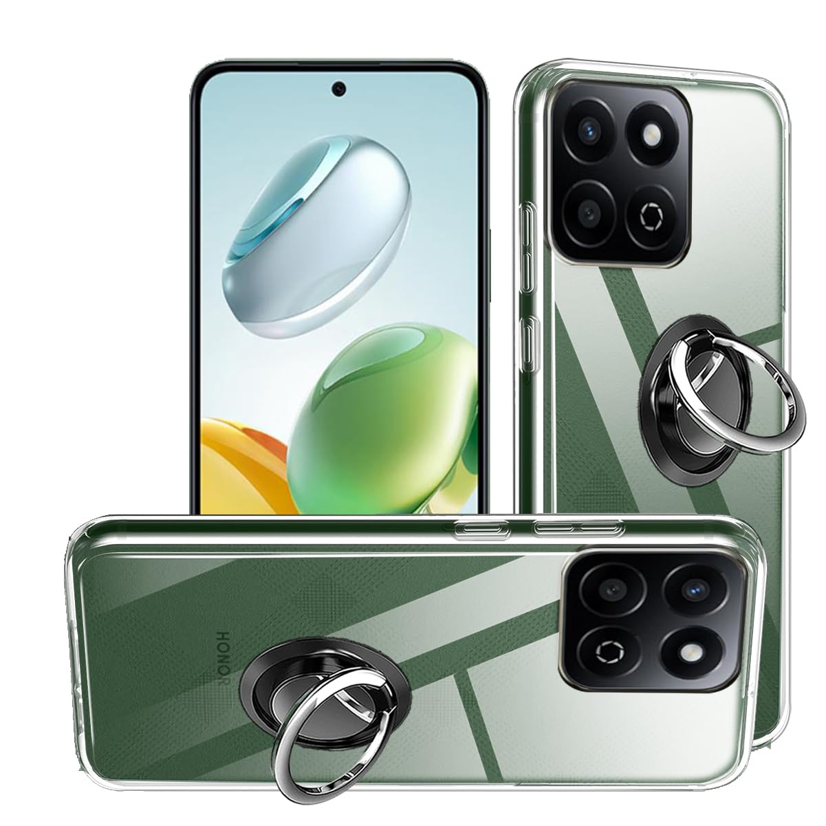 HuiYouMY 2-in-1 Case + Phone holder Ring Compatible with Honor 200 Smart Cover for Honor 200 Smart, Slim Fit Soft TPU Shockproof Anti-Scratch Phone Case - Clear — image 1