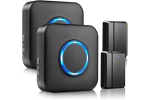 Wireless Door Chime, BITIWEND Door Window Alarm Doorbell with 600ft Operate Range 58 Chimes 5 Volume Door Open Sensor LED Indicator for Business/Office/Home/Store When Entering, 2Sensor+2Receiver