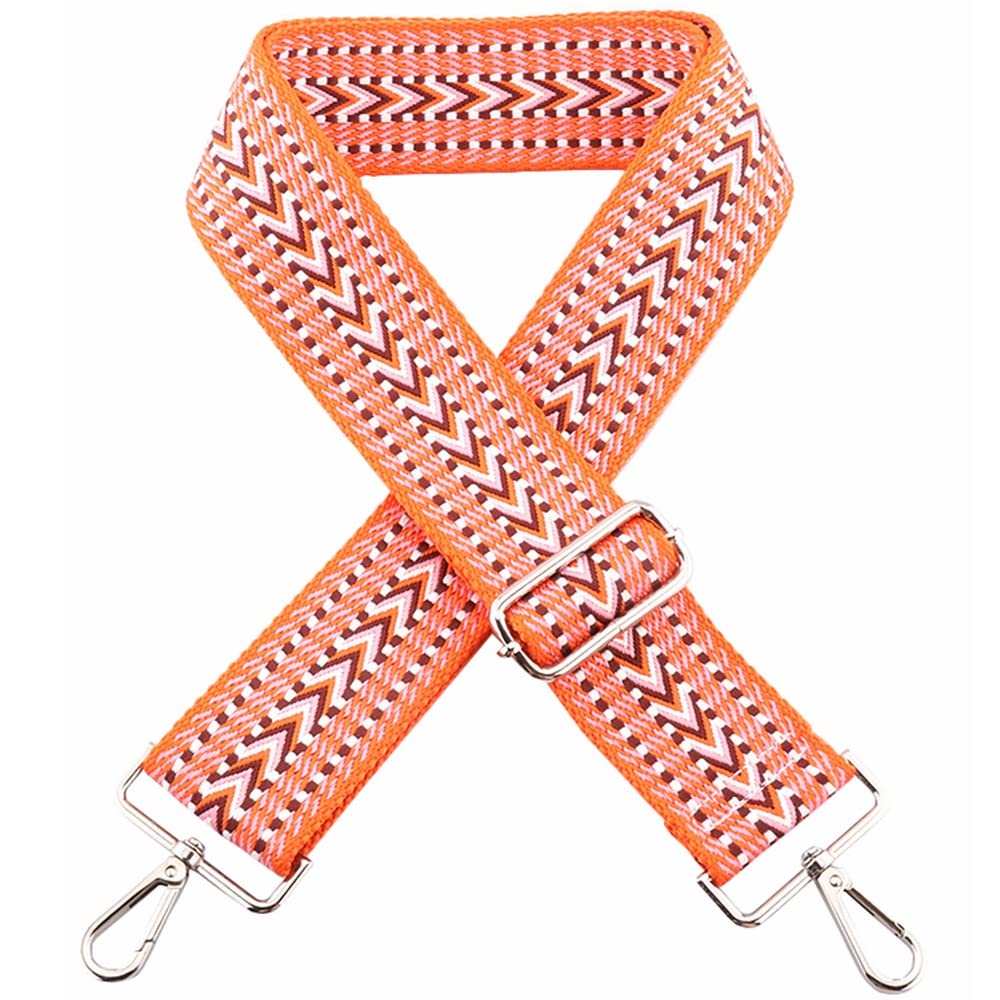 Kiwochy Canvas Crossbody Shoulder Strap, Orange, Width 2", "Length 29.5-57", Adjustable, Multi Matching, Fashionable, Swivel Hooks