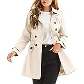 poonyfesh Women's Waterproof Trench Coat Double-Breasted Classic Lapel Petite Overcoat Belted Slim Outerwear Coat