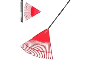 SHANTRA Garden Leaf Rake, 65.7" Garden Rakes with Foldable Lightweight Steel Handle, 26 Tines Plastic Head Shrub Rake, Folding Yard Garden Rake for Lawns, Grass, Flower Beds Leaves Cleaning, Black & Red