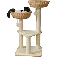 SHENGOCASE Modern Cat Tree Tower for Large Cat with Handwoven Paper Rope Basket Beds, Window Perch, Rattan Wicker Tree (2 Bas