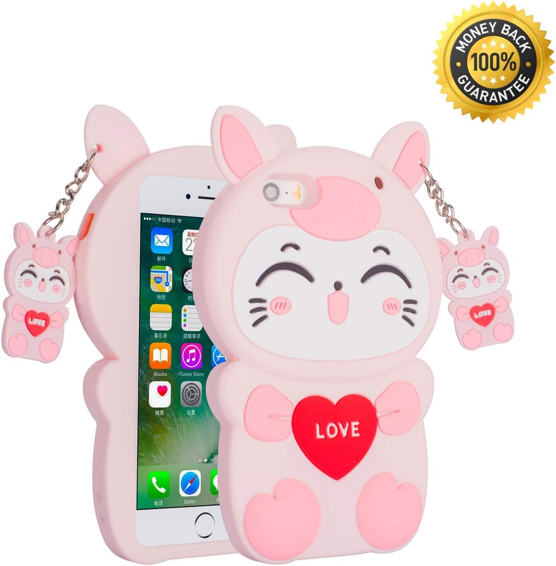 Case for iPhone SE / 5s / 5, 3D Cute Cartoon Silicone Pink Pig Cat Case for iPhone SE /5s/ 5, Drop Protection Case Cover for Girls Teens Kids or Women (Pink Pig Cat iPhone SE/5s/5)