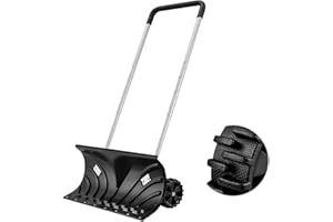 ORIENTOOLS Snow Shovel with Wheels for Driveway, Heavy Duty Snow Pusher with 6" Wheels and 26" Wide Blade for Efficient Snow Removal with Thickened Aluminum Tube Snow Pusher for Doorway Sidewalk