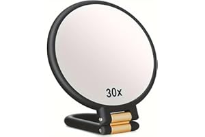 30x Magnifying Mirror, Travel Hand Mirrors with Handle - Double Side with 1X 30X Magnification & Adjustable Handle/Stand, Han