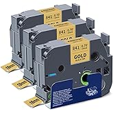 Absonic 3-Pack 18mm 0.7" Black on Gold Label Tape Compatible for Brother Tze-841 Tze841 Tz-841 Tz841 3/4" P Touch Tze Tz Tape 18mm Gold Label Maker for PTD410 PTD460 PTD610BT PTD400 PTP710BT PTP700