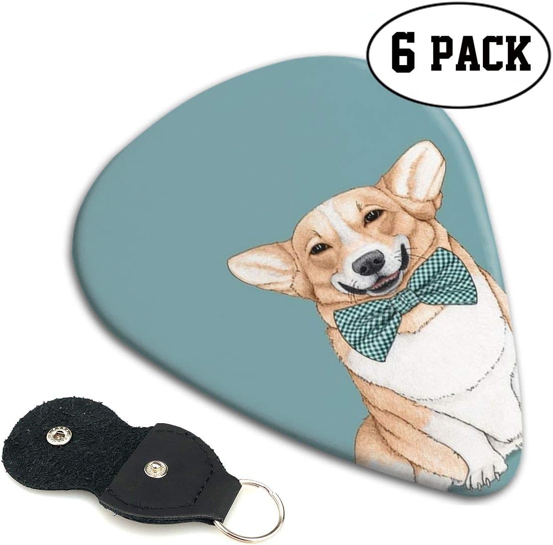 Classic 351 Shape Guitar Picks for Acoustic Guitar Bass And Electric Guitar, Guitarist - Corgi Gentlemanly Dog With Cute Bow Tie Guitar Plectrums (0.46mm/0.71mm/0.96mm, 6 Pack)
