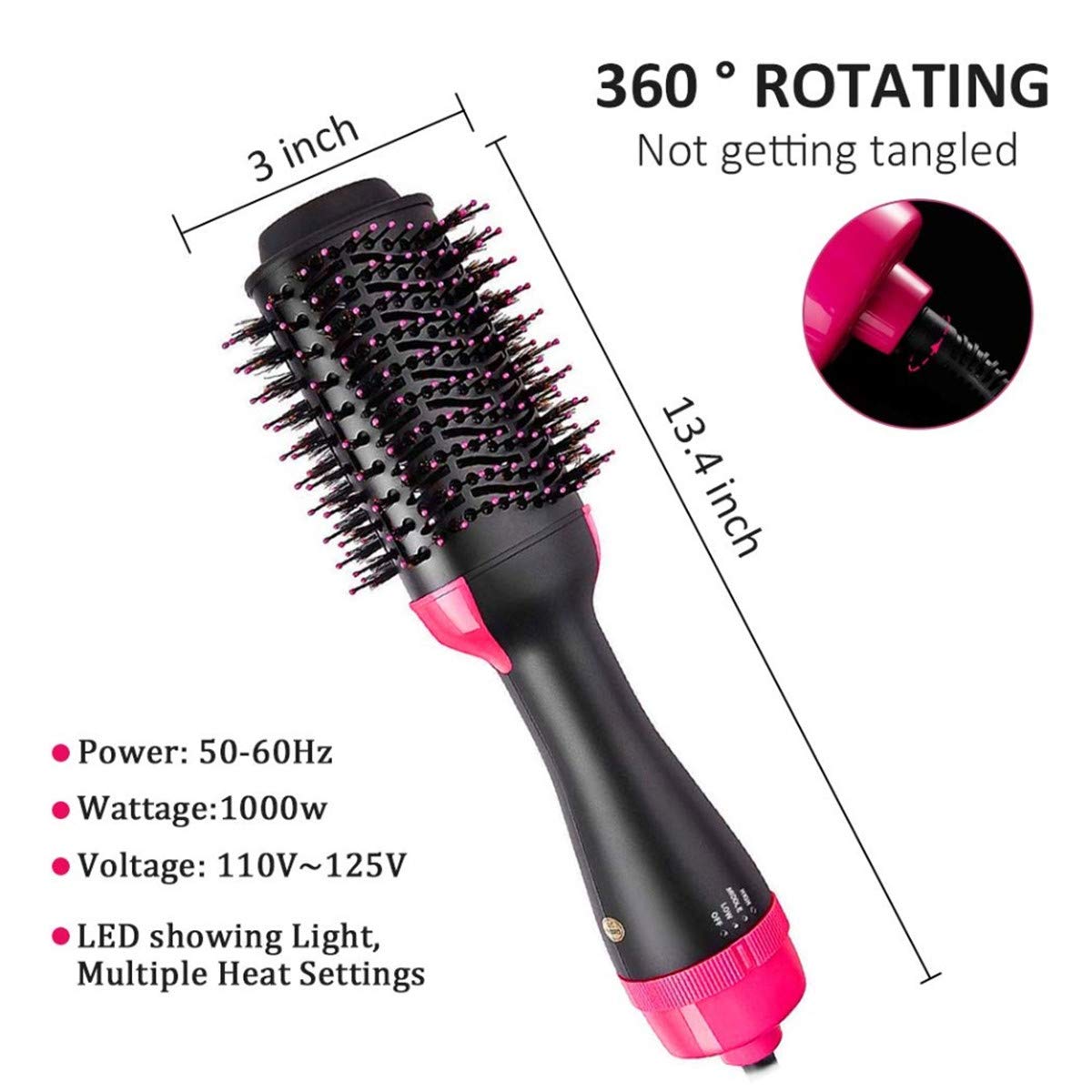Taixinpower Hot Air Brush, One Step Hair Dryer & Volumizer Hair Straightener Curler 3-IN-1 Negative Ions for All Hair Type, Get Salon Blowouts