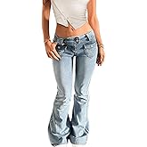 Low Rise Flare Jeans for Women Baggy Y2K Stretchy Bell Bottom Denim Pants 90s Vintage Washed Jeans with Pockets