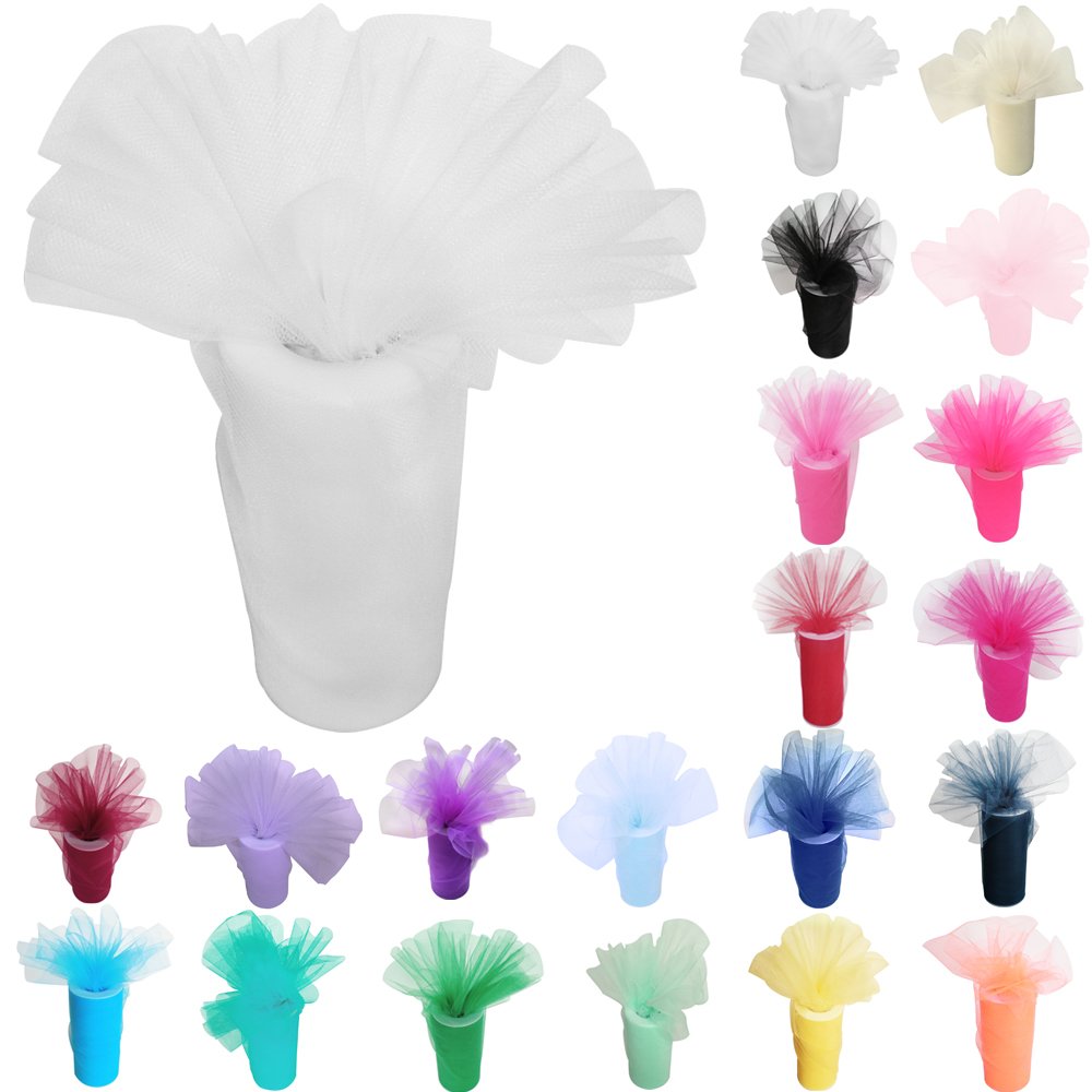Time to Sparkle 6 Inchs x 25yards/75FT Tulle Roll Spool Tutu Party Birthday Wraping Crafts Bridal Bow Skirt Wedding Decor, White — image 1