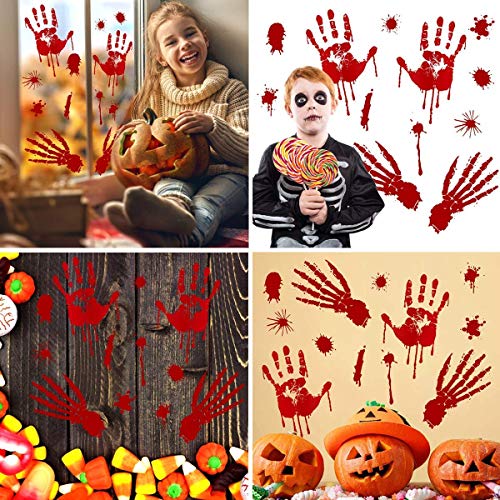 Bloody Footprints Floor Clings Bloody Handprint Decals Halloween Window Decals 86 pcs, Halloween Wall Stickers for Halloween Decals - Thumbnail 3