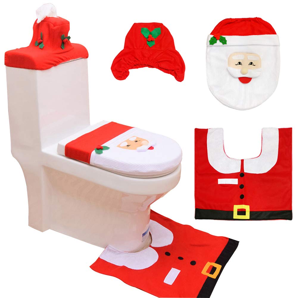 YUIP Santa Toilet Seat Cover Set, 3pcs Christmas Decorations Novelty Lid Bathroom Decorations Santa Claus Bath Mat Toilet Seat Cover Set (Santa Toilet Seat Cover & Rug Set)