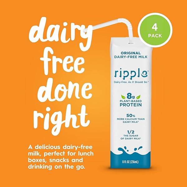 RIPPLE NON-DAIRY MILK, ORIGINAL | VEGAN MILK WITH 8G PEA PROTEIN| SHELF STABLE SINGLE SERVE CARTONS | ON-THE-GO | NON-GMO, PLANT BASED, GLUTEN FREE | 8 OZ, PACK OF 4