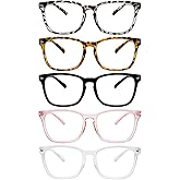 5 Pack Blue Light Blocking Reading Glasses Fashion Square Computer Readers for Women Men, Anti UV Ray Nerd Eyeglasses (5 Mix, 2.0)