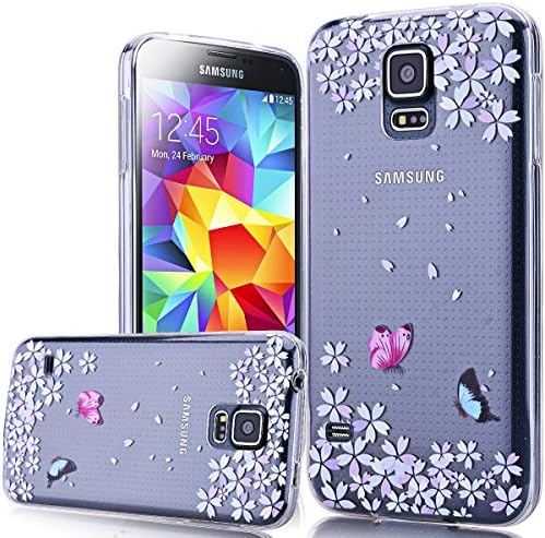 Samsung S5 Case, We love Case Premium Ultra Slim Soft Sasmsung S5 Neo Case Pattern Clear Cover TPU Gel Flower Floral Butterfly Feather Print High Quality Back Samsung Galaxy S5 Case