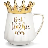 Best Teacher Gifts for Women Teacher Christmas Gifts, Teachers Appreciation Gift from Student, Unique End of Year Teachers Thank You Gift Basket with Ceramic Coffee Mug Tea Cup 12Oz with Crown Lid