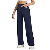 keriffe Womens Wide Leg Dress Casual Pants Pockets High Waist Button Stretchy Business Work Trousers Office Slacks