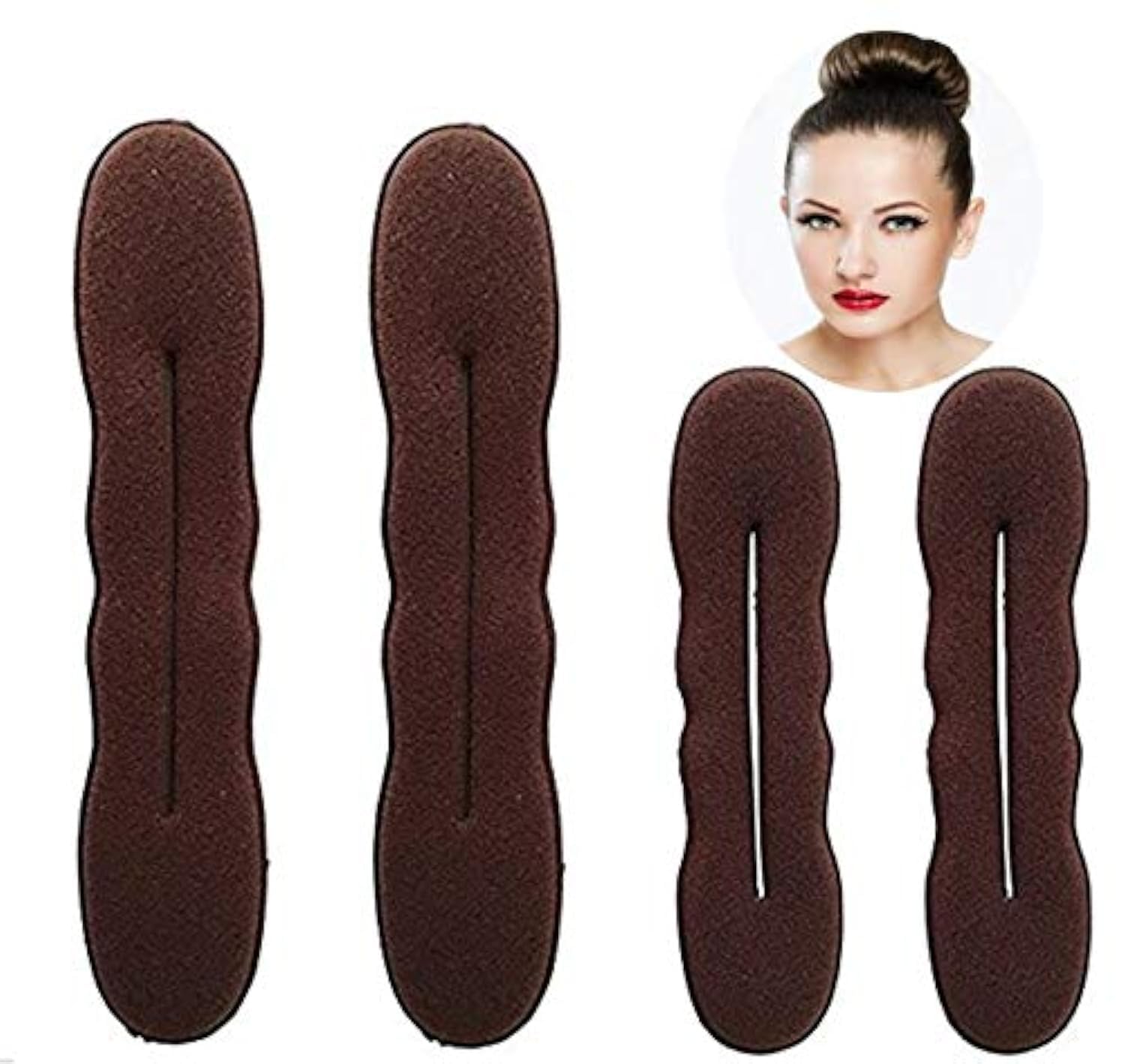 Styla Hair Magic Hair Bun Maker Sponge Hair Foam Twister Easy Perfect Bun Tool (2 Small, 2 Large) Brown