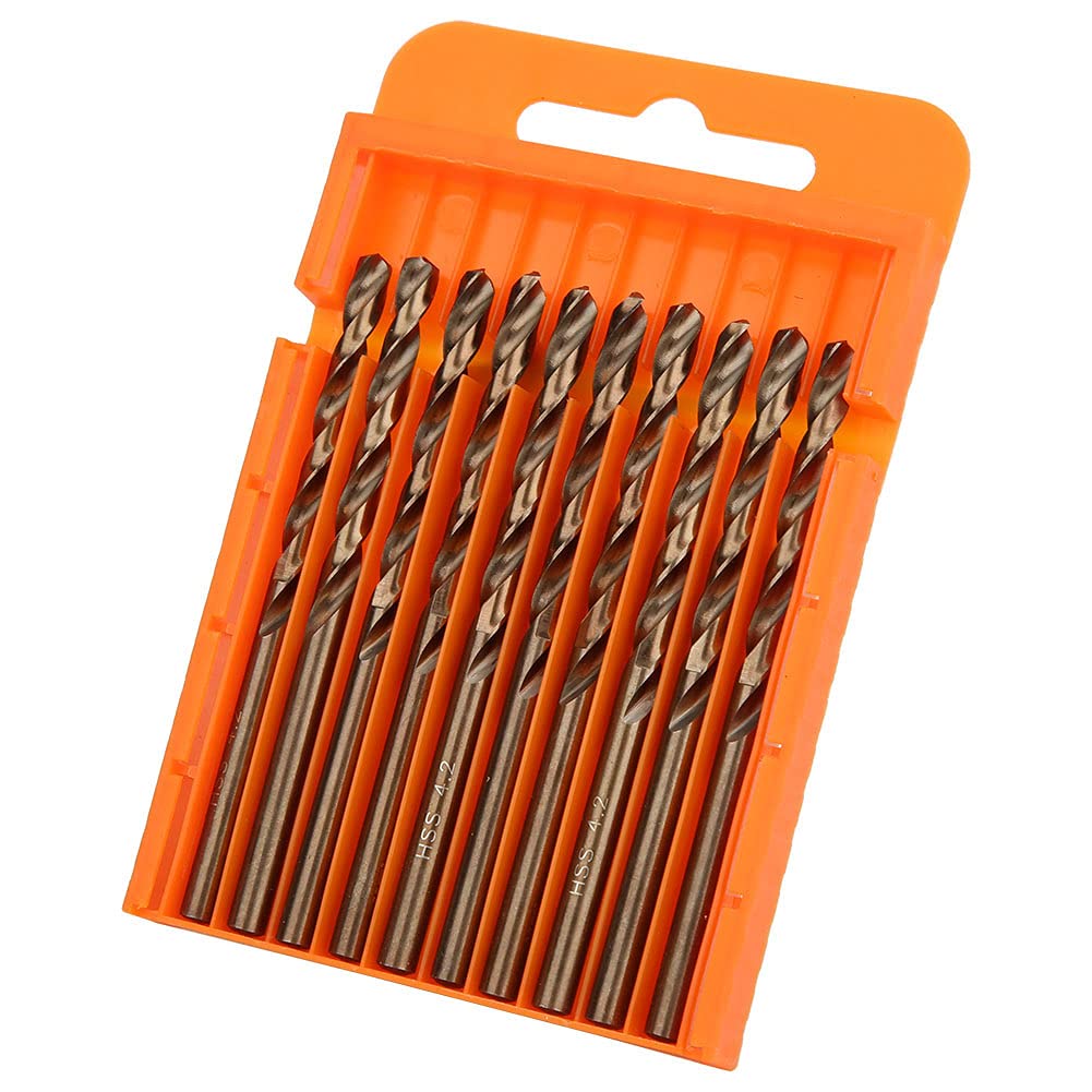 Hilitand 10 Pcs High Speed Steel Drill Bits, Hole Opener Straight Drill Bit, High Speed Steel Metal Drilling Tool, Power Tool Parts(4.2mm)
