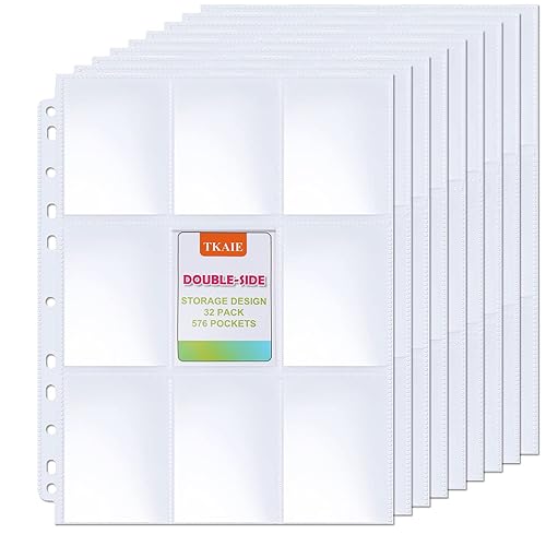Double-Sided 576 Pockets Trading Card Sleeves Pages - Baseball Card Sleeves  Fit 3 Ring Binder, 9 Pocket Page Protector for Standard Size Cards, Sport  Cards, Game Cards, Business Cards 32 Pack in