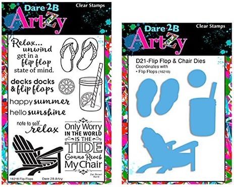 Dare 2B Artzy Flip Flops Clear Cling Rubber Stamp Set (16218) and D21 Bronze Steel Die (D21) Bundle 2 Items