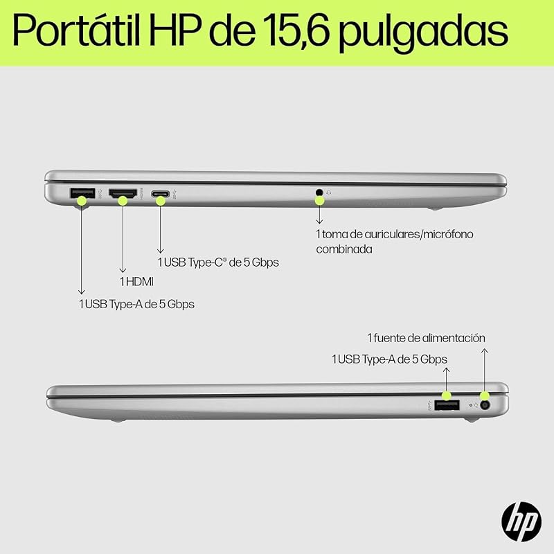 15-fd0261ns - Portátil FHD de 15,6" (Intel N100, 4GB RAM, 128GB UFS, Intel UHD, Windows 11) Prateado - Teclado QWERTY em espanhol - Inclui Microsoft 365 Personal 12 Meses