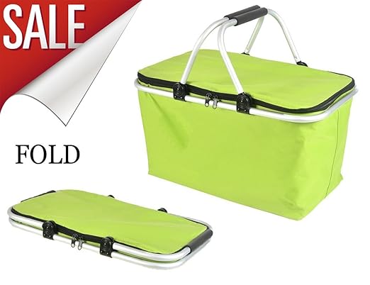 Folding Picnic Basket,Large Insulated Cooler Bag Perfect for Outdoor Camping, Hiking