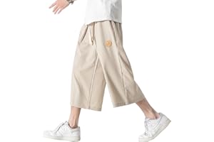 DOSLAVIDA Men's Linen Harem Capri Pants Loose Fit Yoga Beach Shorts Elastic Waist Wide Leg Baggy Cropped Trousers