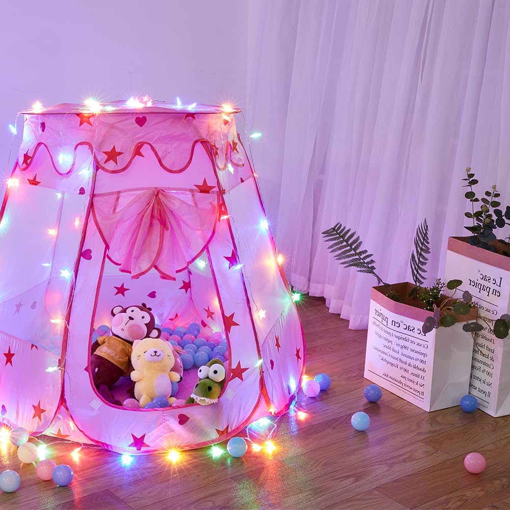 TTLOJ Gift for Christmas Baby Kids Play Tents with Star Lights for Girls Boys, Princess Castle Toy Tent, Playhouse for Toddler Play House, Teepee Tent Indoor Outdoor Ball Pit (Balls not Included