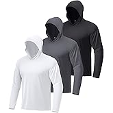 3 Pack Fishing Shirts for Men Long Sleeve UV Sun Protection Lightweight Hoodie UPF 50+ Hiking Rash Guard with Hood