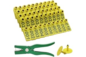 LUCKY FARM 001-100 Sheep Ear Tags with Plier Ear Tag Needle Pins (Yellow)