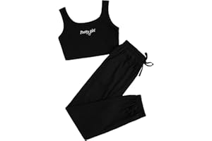 SOLY HUX Girl's 2 Piece Outfits Letter Crop Top and Pant Sets Cute Clothes Fashion 2023