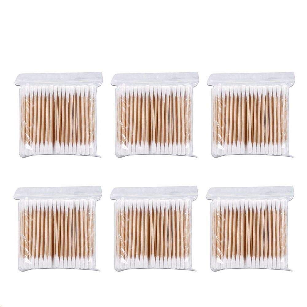 Cotton Buds 6 Pack 600pcs Cotton Swabs Bamboo with Wooden Handles for Makeup Clean Care Ear Cleaning Wound Care Cosmetic Tool Double Head Biodegradable Eco Friendly