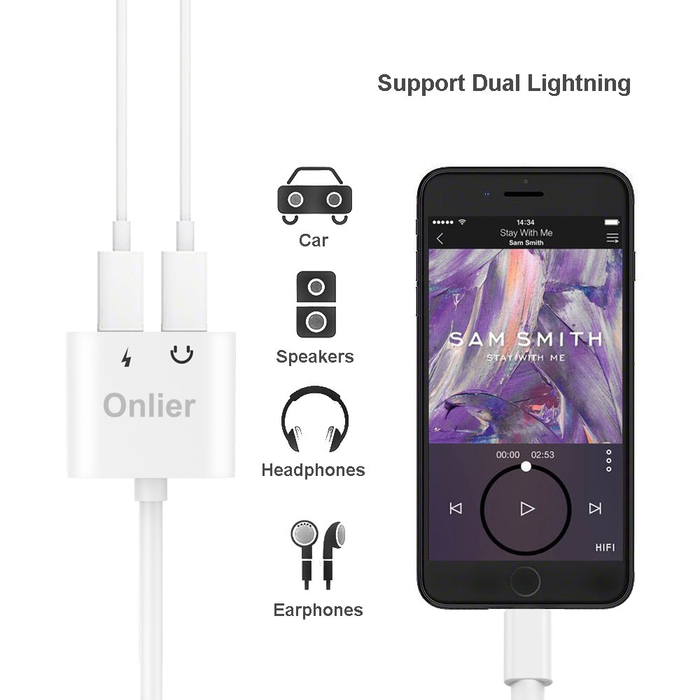 Compatible Adapter & Splitter, Dual Headphone Audio & Charge Adapter，2 in 1 Dual Adapter for Jack Call + Sync + Charging + Music for iPhone X/8/8Plus/7/7Plus