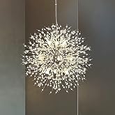 Vikaey Modern Dandelion Firework Chandelier, Chrome Bathroom Chandelier, Crystal Hanging Pendant Lighting Fixture for Dining 