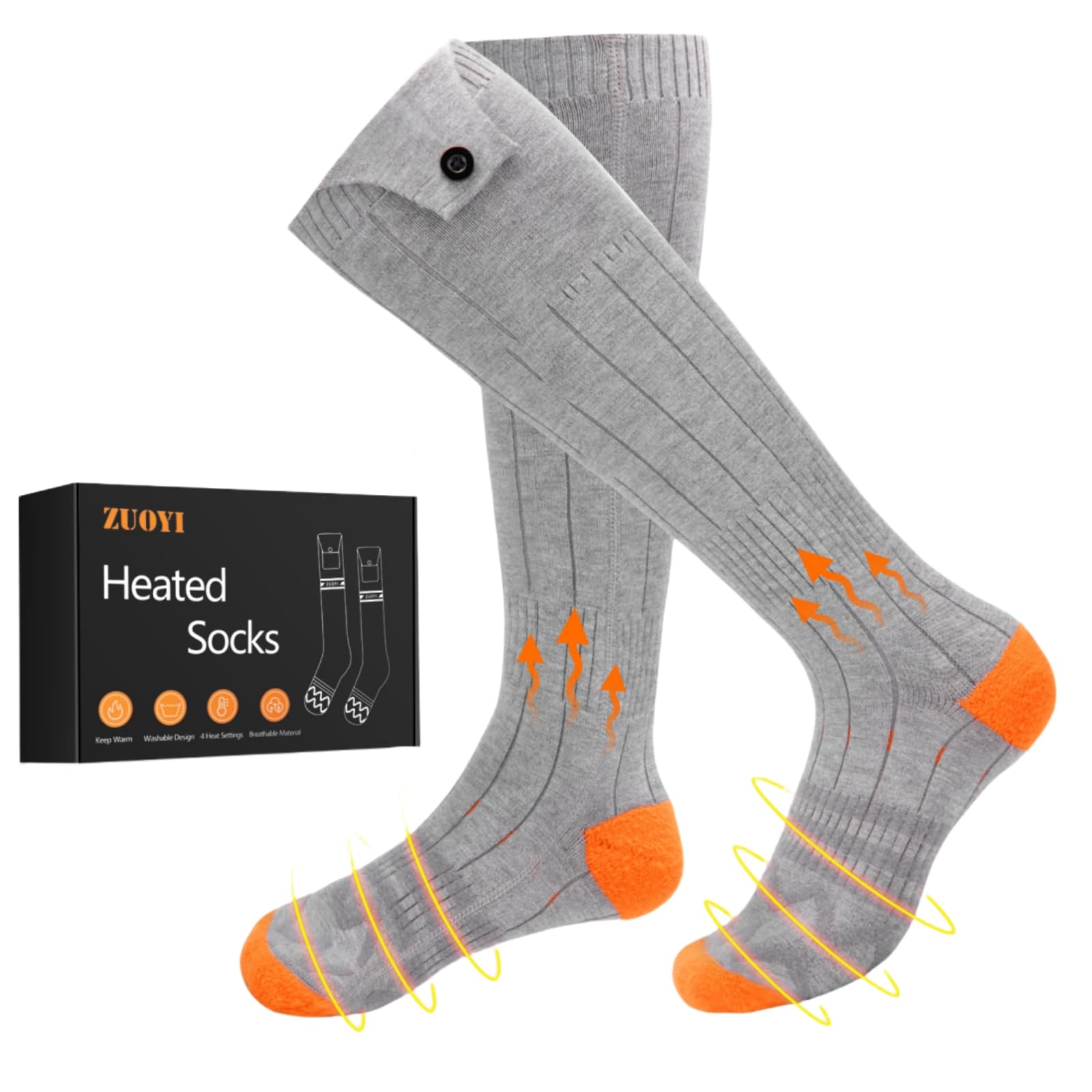 Heated Socks for Men Women - Rechargeable, Washable, Electric Heated Socks Up to 8 Hours with 4 Heating Levels for Hunting, Camping, Hiking, Skiing, Walking, Fishing, Cycling, Outdoor Work Image