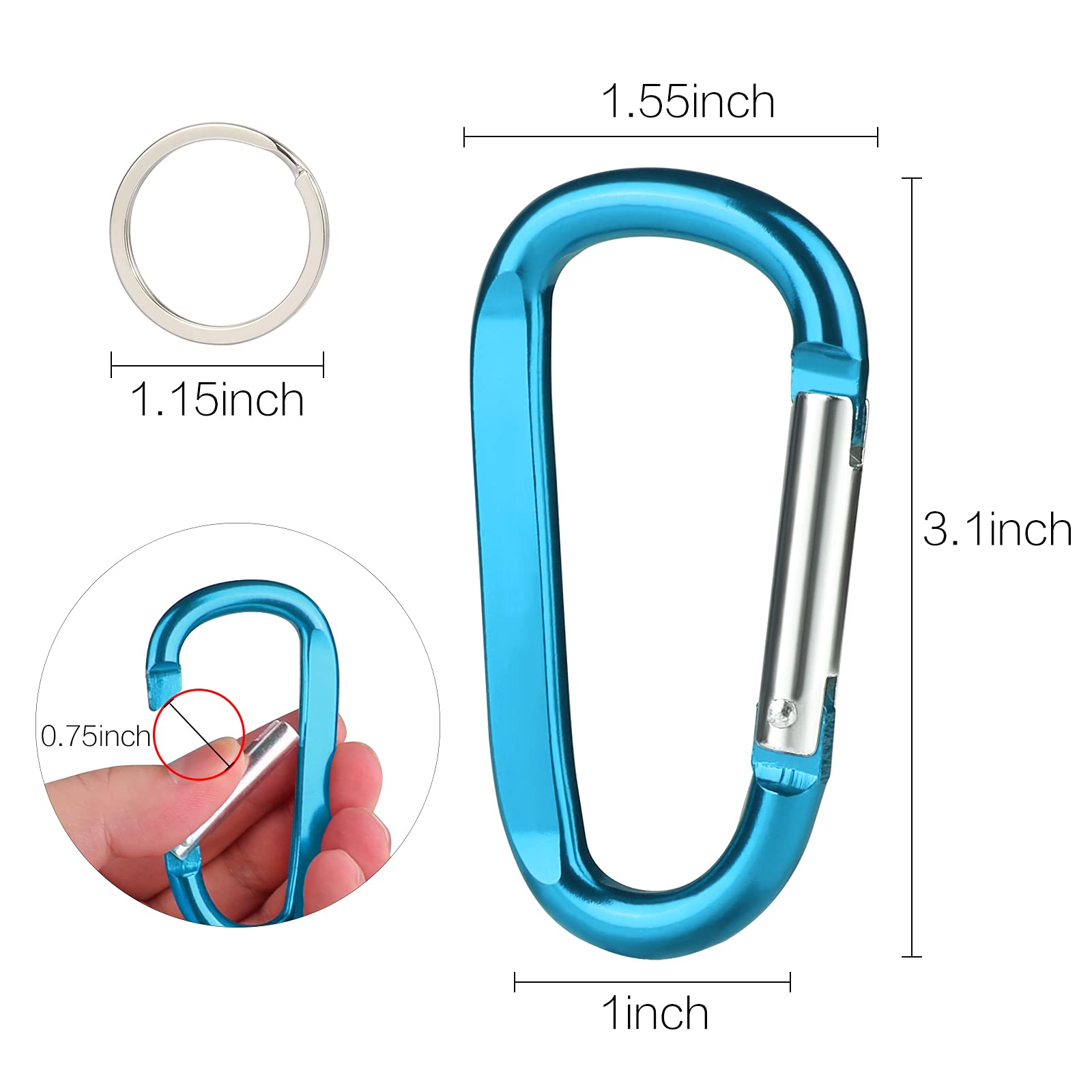 6PCS Black Carabiner Caribeaner Clip,3