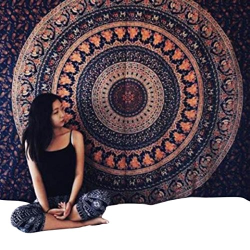Usstore 148cmX210cm Bohemian Round Hippie Beach Throw Pool Home Beach Cover Up Dress Swimwear Bathing Suit Kimono Tunic Yoga Mat Fringing (D)