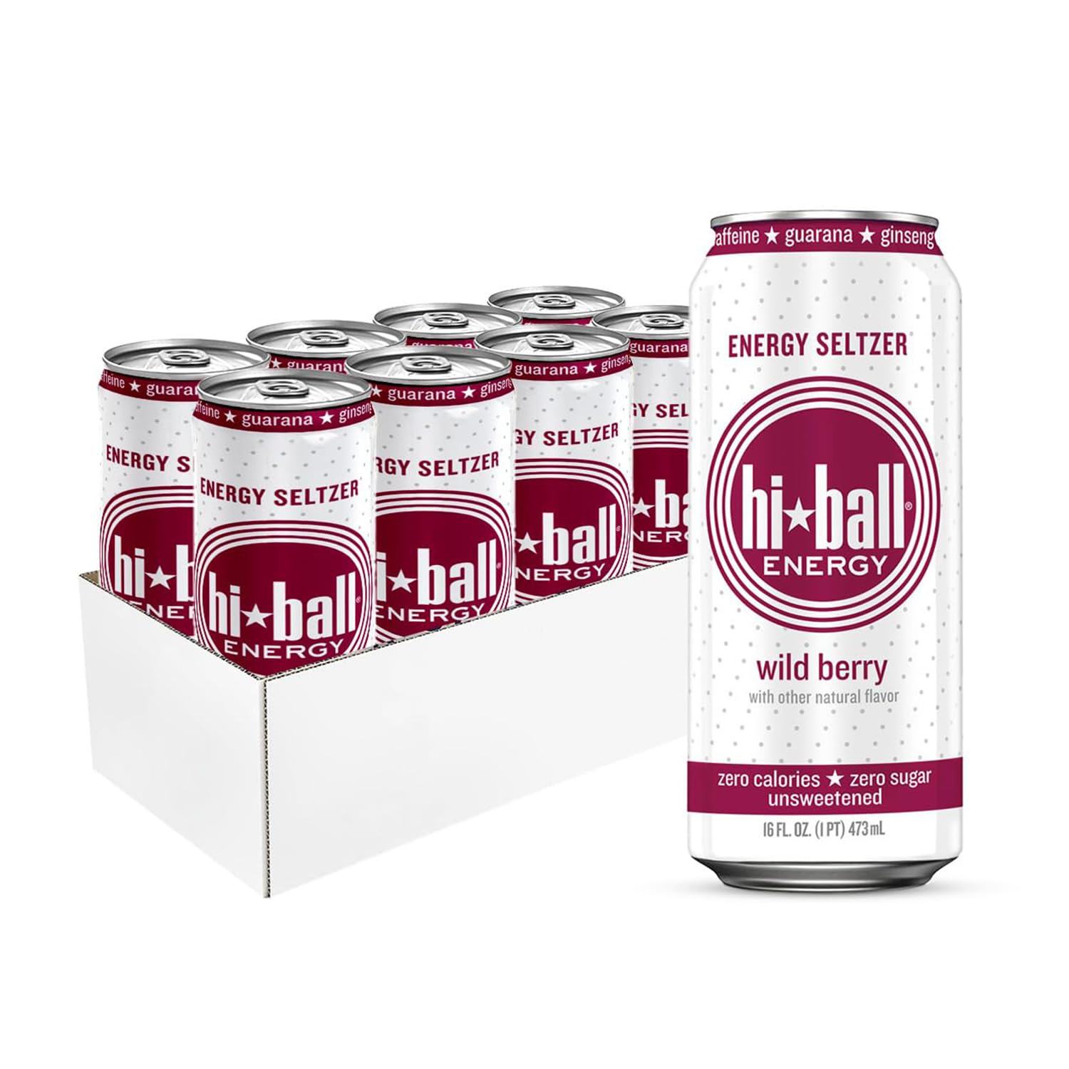 Photo 1 of Hiball Clean Energy Drink - Wild Berry - Zero Sugar, Zero Calorie Sparkling Water with 160mg Organic Caffeine, 50mg Organic Ginseng, 50mg Organic Guarana and B Vitamins - 16 fl oz (8-Pack)