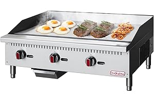 Backychu Commercial Gas Griddle - 36" Countertop Griddle. 90,000 BTU Flat Top Griddle, Natural Gas (NG) / Propane, CSA Certified Stainless Steel Teppanyaki Grill for Restaurants