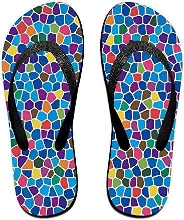 Womens Unisex Man's Vivid Rainbow Colored Mosaic Design Shapes In Blue Yellow Green Orange Red Art Flip Flops For Dorm Antimicrobial Shower &amp; Water L