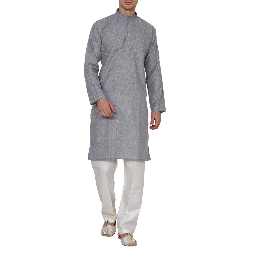royal kurta men's cotton linen steel grey kurta pyjama set
